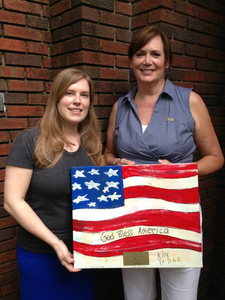 Two DAR Ladies holding US Flag painting